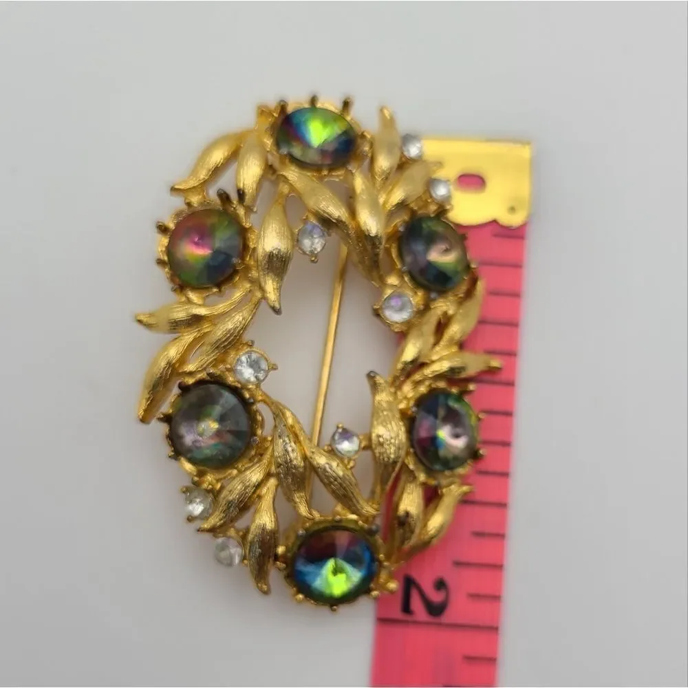 Vintage AB Rhinestone  oval Brooch Pin